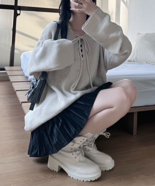 nemne（ネンネ） ニット セーター 「Delfy」編み上げスキッパーニット