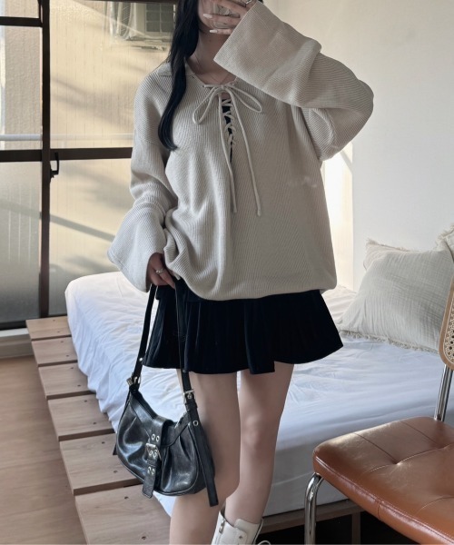 nemne（ネンネ） ニット セーター 「Delfy」編み上げスキッパーニット