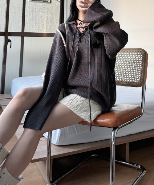nemne（ネンネ） ニット セーター 「Delfy」編み上げスキッパーニット