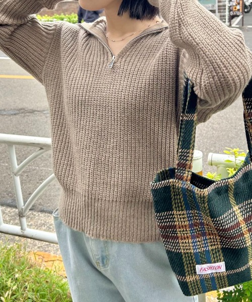 ニット セーター カジュアルオープンジッパーニット レディース