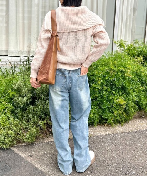 ニット セーター カジュアルオープンジッパーニット レディース