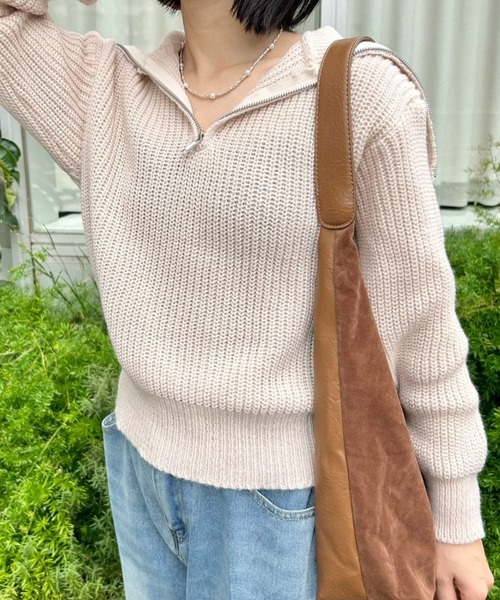 ニット セーター カジュアルオープンジッパーニット レディース