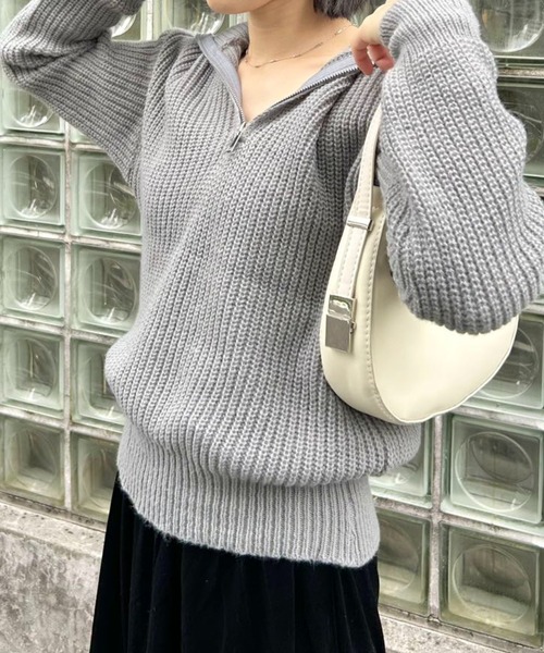 ニット セーター カジュアルオープンジッパーニット レディース