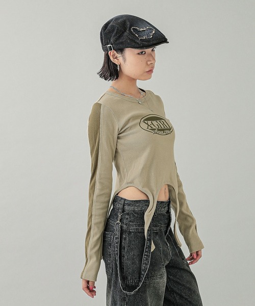 X-girl（エックスガール） tシャツ OVAL LOGO GARTER L/S TOP