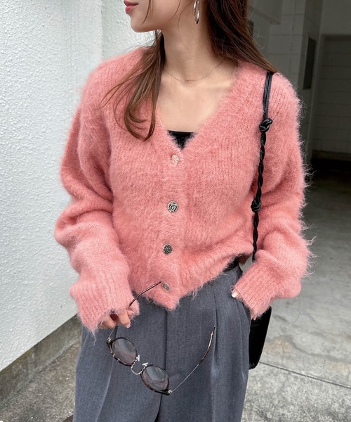 美品♪フォクシー ADEAMアディアム ボタンニット コットン ピンク 洗える FOXEY（フォクシー） 美品/ 37168 カシミヤ100% ビジューボタン ニット