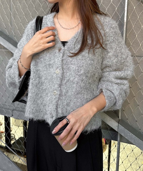 andme（アンドミー） カーディガン 金ボタン2wayショートニット