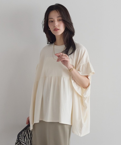 ap retro tシャツ 半袖 「体型カバー」ペプラムフリルTee / フレンチ