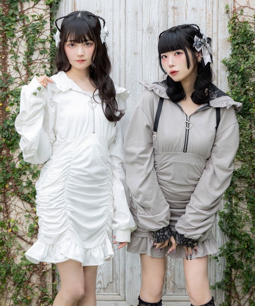DearMyLove ワンピース 夏 ハートスタッズギャザー裏毛ワンピース