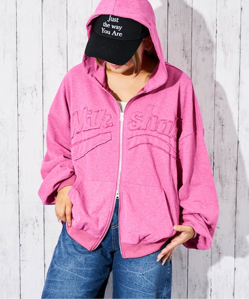 パーカー 「ロゴ刺繍」ピグメントZIPパーカー／立体デザイン