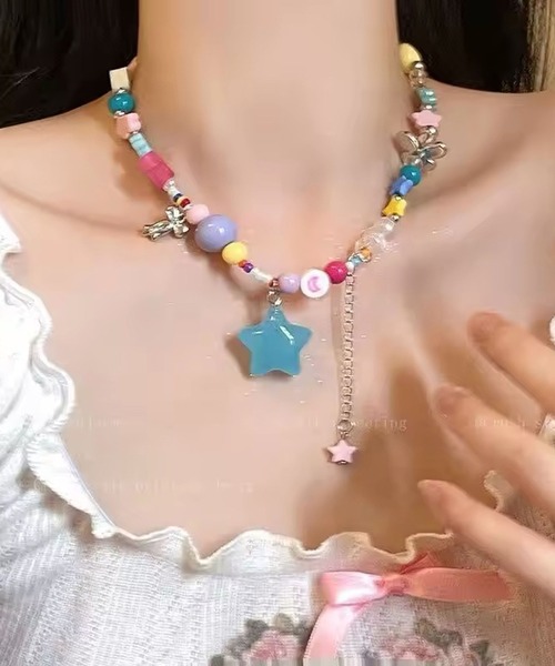 カラフルビーズとペンダントのネックレス 0421f34c6d4373c5518ab6abe87628