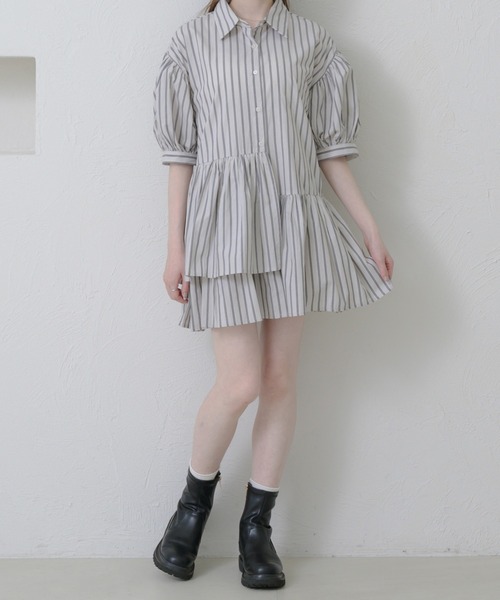 アミティエチュニック アミティエ お花ハイネックレイヤード風ニットチュニック