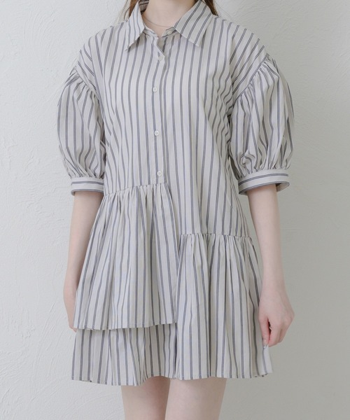 Rirandtureベージュ ティアードチュニック Ambre Neige チュニック asymmetry tiered short sleeve tunic