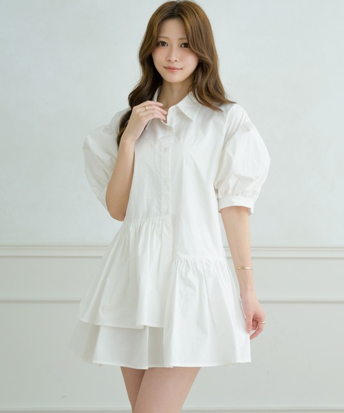 Ambre Neige チュニック asymmetry tiered short sleeve tunic