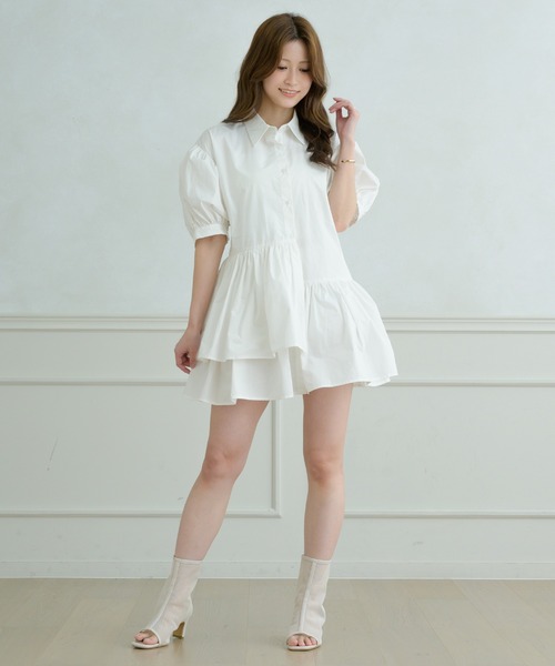 Ambre Neige チュニック asymmetry tiered short sleeve tunic