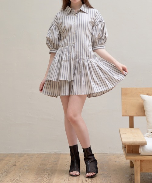 Rirandtureベージュ ティアードチュニック Ambre Neige チュニック asymmetry tiered short sleeve tunic