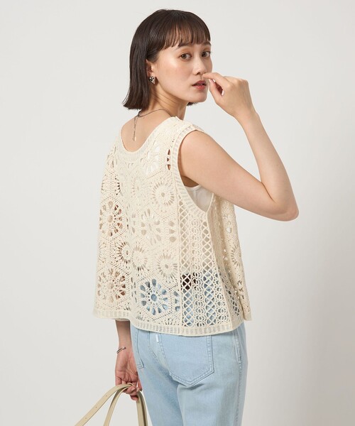 完売　新品タグつき　green label relaxing クロシェ ベスト green label relaxing ベスト ジレ クロシェ -ウォッシャブル