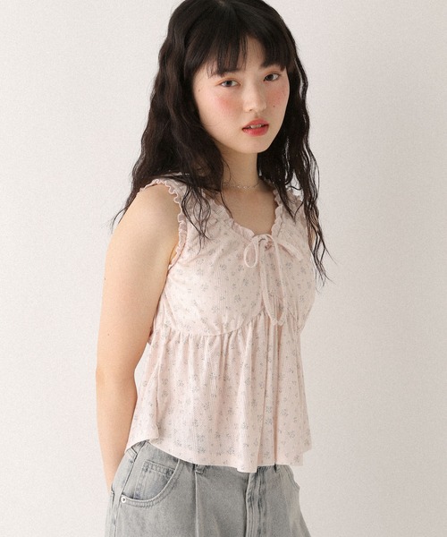 Heather タンクトップ ノースリーブ カップ付きアソートフリル