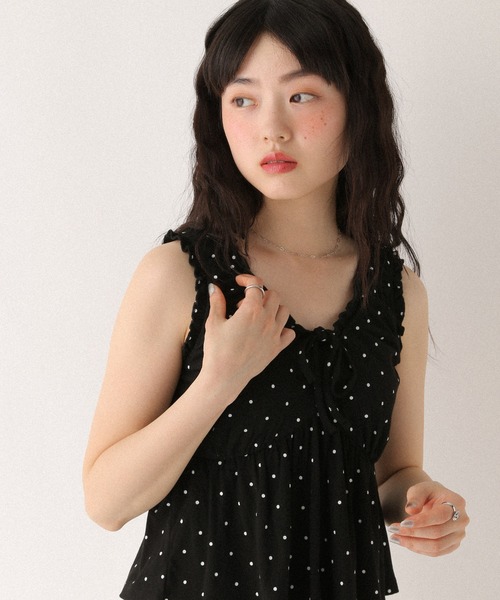 Heather タンクトップ ノースリーブ カップ付きアソートフリル