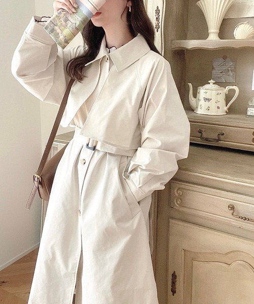 [moment+] пальто с отложным воротником M бежевый женский 