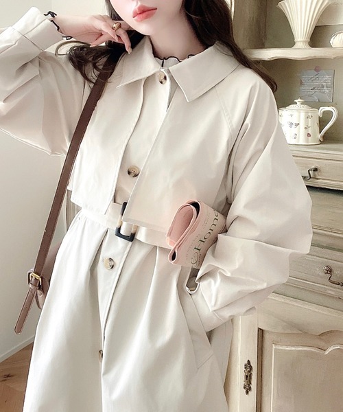 [moment+] пальто с отложным воротником M бежевый женский 