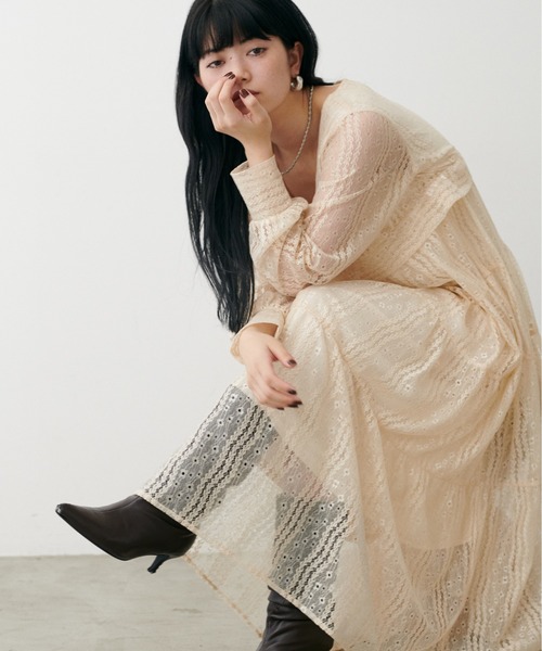 LARUTA（ラルータ） ワンピース 「LARUTA」レース切替ロングワンピース