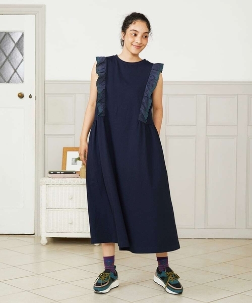 ホコモモラ（JOCOMOMOLA）/Hiedra 刺繍フリル付きノースリーブワンピース Jocomomola（ホコモモラ） ワンピース Hiedra 刺繍フリル付き