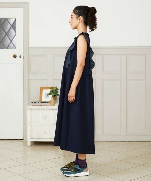 ワンピース Hiedra 刺繍フリル付きノースリーブワンピースの画像