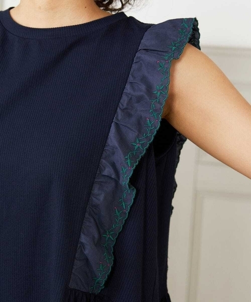 ワンピース Hiedra 刺繍フリル付きノースリーブワンピースの画像