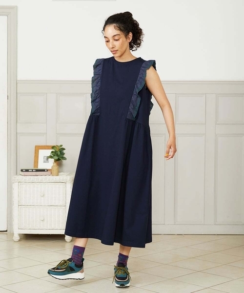 ワンピース Hiedra 刺繍フリル付きノースリーブワンピースの画像