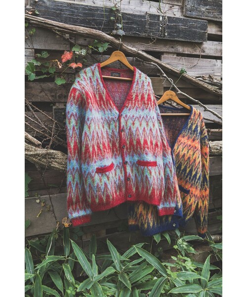 BEAMS+（ビームスプラス） カーディガン ダブル ジャカード シェブロン