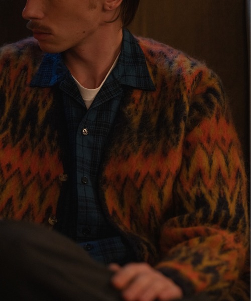 BEAMS+（ビームスプラス） カーディガン ダブル ジャカード シェブロン