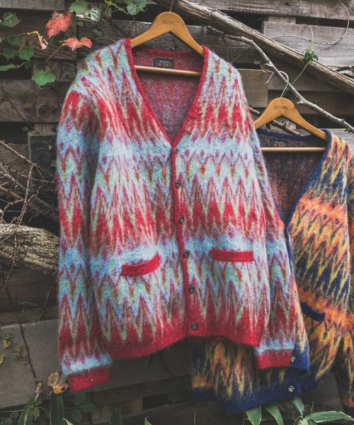 BEAMS+（ビームスプラス） カーディガン ダブル ジャカード シェブロン