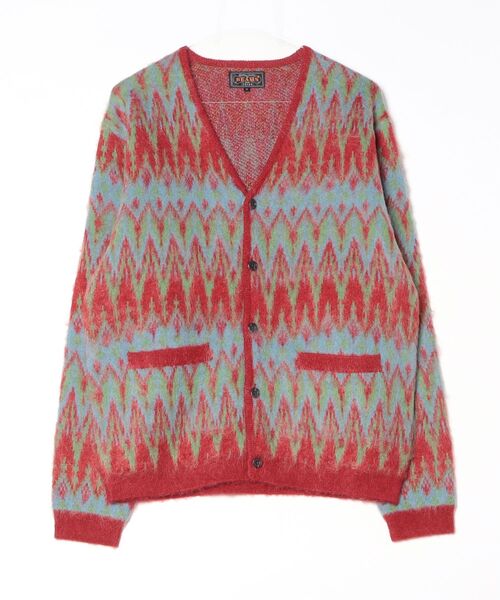 BEAMS+（ビームスプラス） カーディガン ダブル ジャカード シェブロン