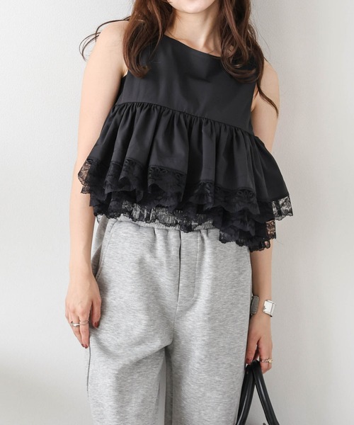 tシャツ 「ZOZO限定商品」レーススリーブトップス レディース adidas（アディダス）の「【ZOZO限定】クロップド レース トリム