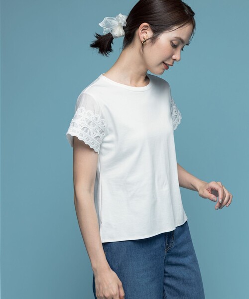 tシャツ 「ZOZO限定商品」レーススリーブトップス レディース 組曲 tシャツ レーススリーブシルケット カットソー レディース