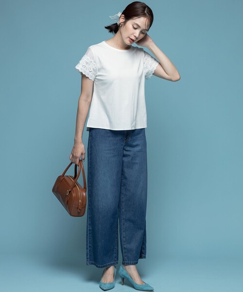 tシャツ レーススリーブシルケット カットソー レディース 組曲 tシャツ レーススリーブシルケット カットソー レディース