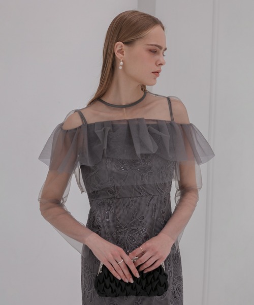 Leja ドレス 「LEJA」2WAYアシンメトリーフリルチュールフラワー