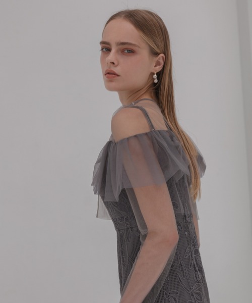 Leja ドレス 「LEJA」2WAYアシンメトリーフリルチュールフラワー