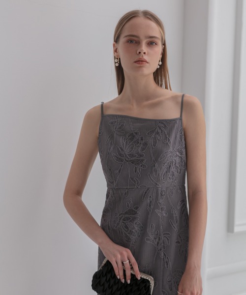 レジャ Leja 2WAYアシンメトリーフリルチュールフラワーIラインワンピースドレス2点セット美脚効果結婚式 パーティードレス 成人式 二次会 同窓 Leja ドレス 「LEJA」2WAYアシンメトリーフリルチュールフラワー