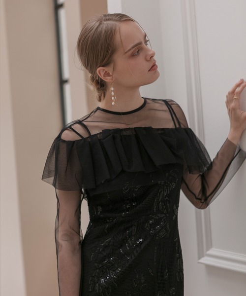Leja ドレス 「LEJA」2WAYアシンメトリーフリルチュールフラワー