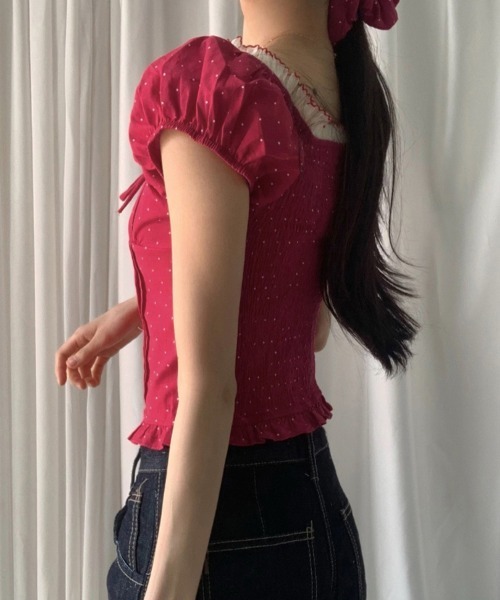 ブラウス シャツ オフショルダードット柄ブラウス レディース SPIRALGIRL（スパイラルガール）の「オフショルダードット柄