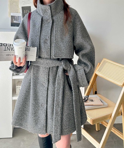 GeeRA（ジーラ） ステンカラーコート コート 2wayウールライクスタンド