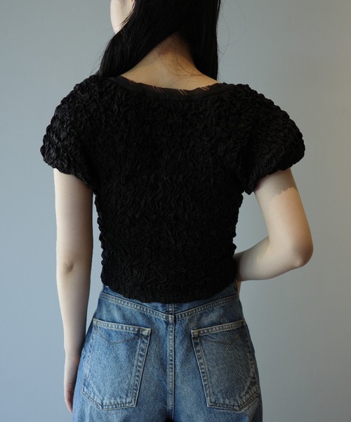 トップス Shirring Knit top SLY | DUAL COLOR FRONT ZIP KNIT トップス (ニット ) |SHEL