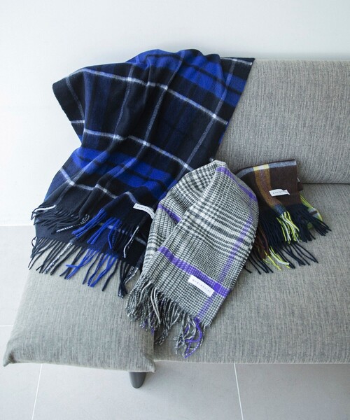 ウールカシミヤ混紡 チェック柄ストール ウールカシミヤ混紡 チェック柄ストール 在庫限り】カシミヤ混ウール