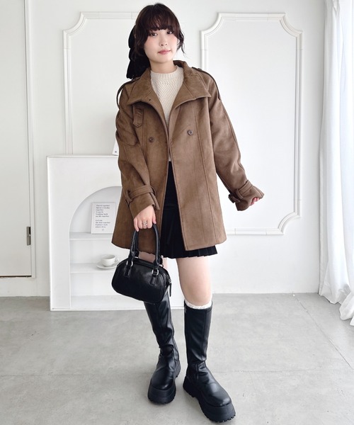 Loueme ステンカラーコート コート ウエストベルトミドルコート