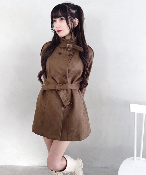 Loueme ステンカラーコート コート ウエストベルトミドルコート