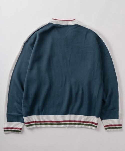 ニット セーター 「82」切替ロゴデザイン Vネック ジャガードニット