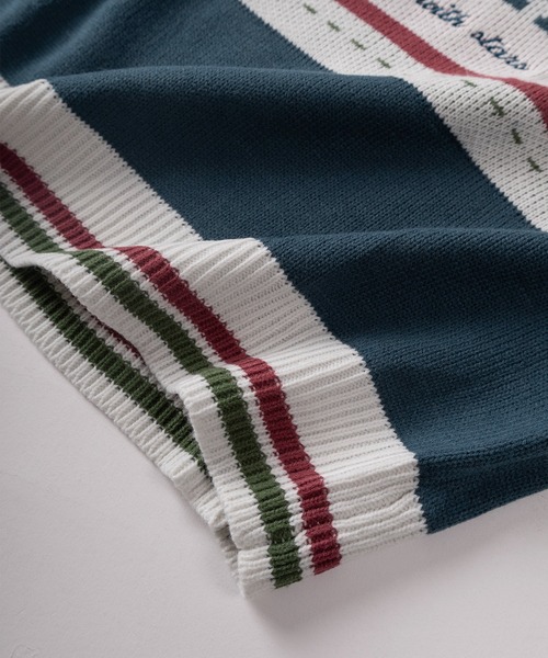 ニット セーター 「82」切替ロゴデザイン Vネック ジャガードニット