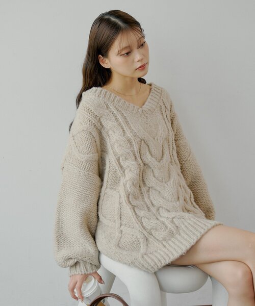 Chico（チコ） ワンピース ケーブルVルーズニットワンピース