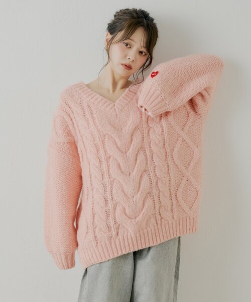 Chico（チコ） ワンピース ケーブルVルーズニットワンピース